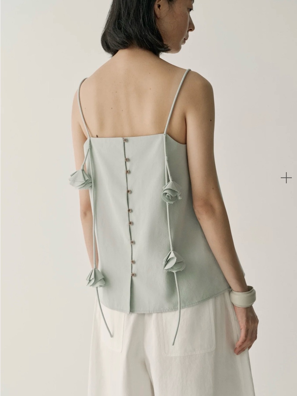 Light Sage Spaghetti Strap Camisole with Back Button Detail